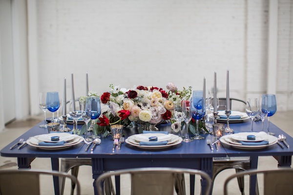 blue and white table setting fourth of july shoot at honey pot los angeles